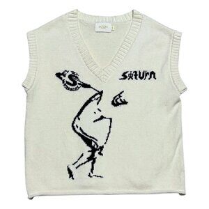 SATURN Los Angeles Graphic Knit Boxy Cropped Fit Jacquard Cotton VEST Men Medium
